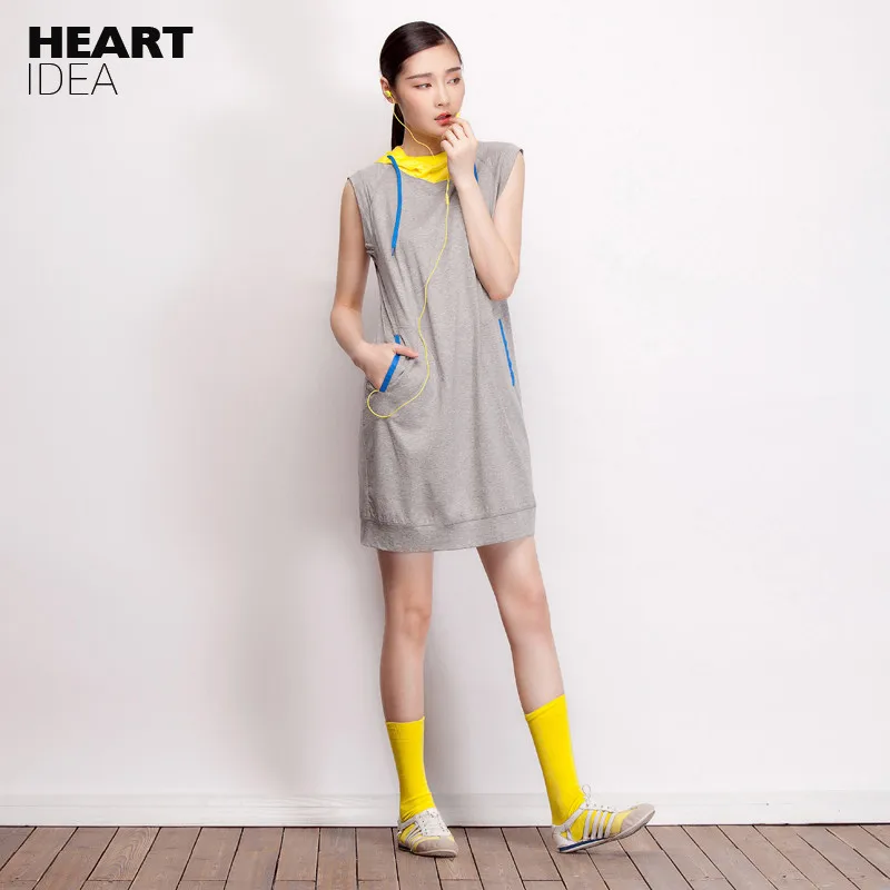 LYNETTE'S CHINOISERIE Original design 2016 with a hood tank dress one-piece medium-long casual sleeveless women's |