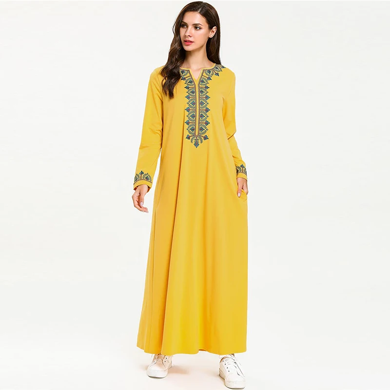 Женское мусульманское платье с цветочной вышивкой Abaya элегантное Кафтан в Дубае