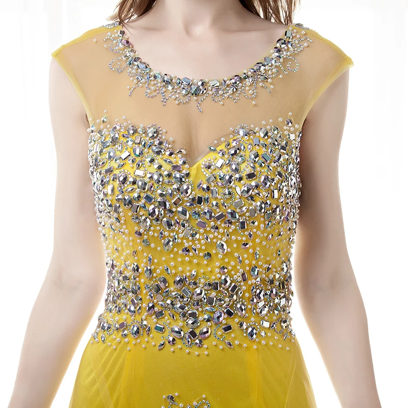 Длинное желтое вечернее платье 2018 Новое поступление Русалочки с открытой