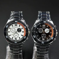 fashion wrist watch mens 3 dials style round metal alloy band quartz watches 8841