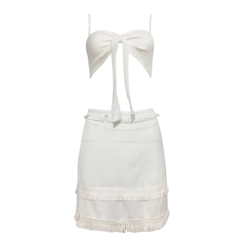 Mэлегантное белое сексуальное женское платье из 2 предметов костюмы на