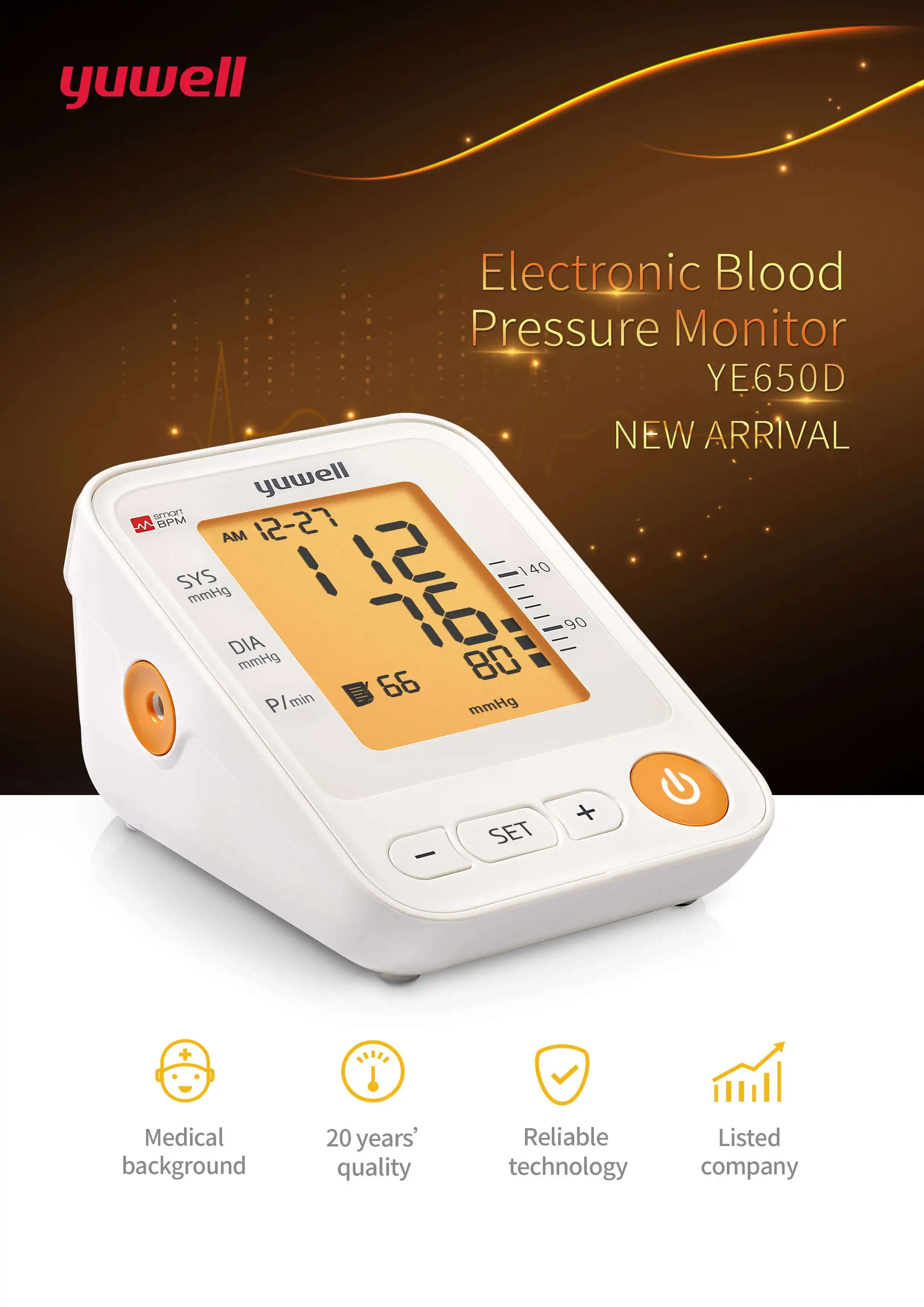 Yuwell YE650D Монитор артериального давления на руку ЖК-цифровой измеритель сердечного ритма Автоматический монитор домашнее Медицинское оборудование Уход