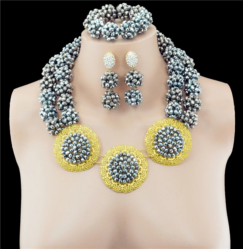 Серебряные африканские бусы ювелирный набор 2016 нигерийские Свадебные для