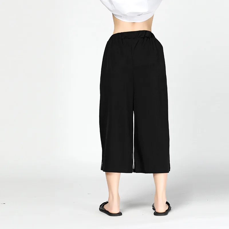 CHICEVER 2020 Spliced Striped Women's Trousers High Elastic Waist Loose Big Size Calf-Length Straight Pants Fashion New | Женская