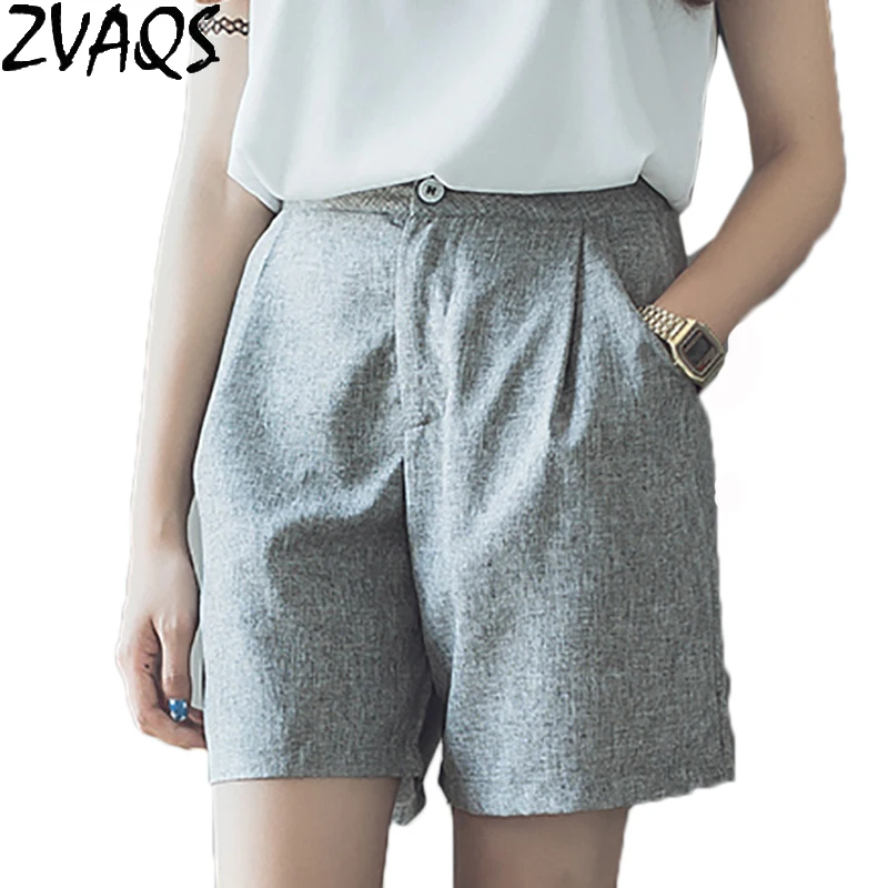 Женские шорты с карманами повседневные летние из хлопка и льна высокой талией YM56