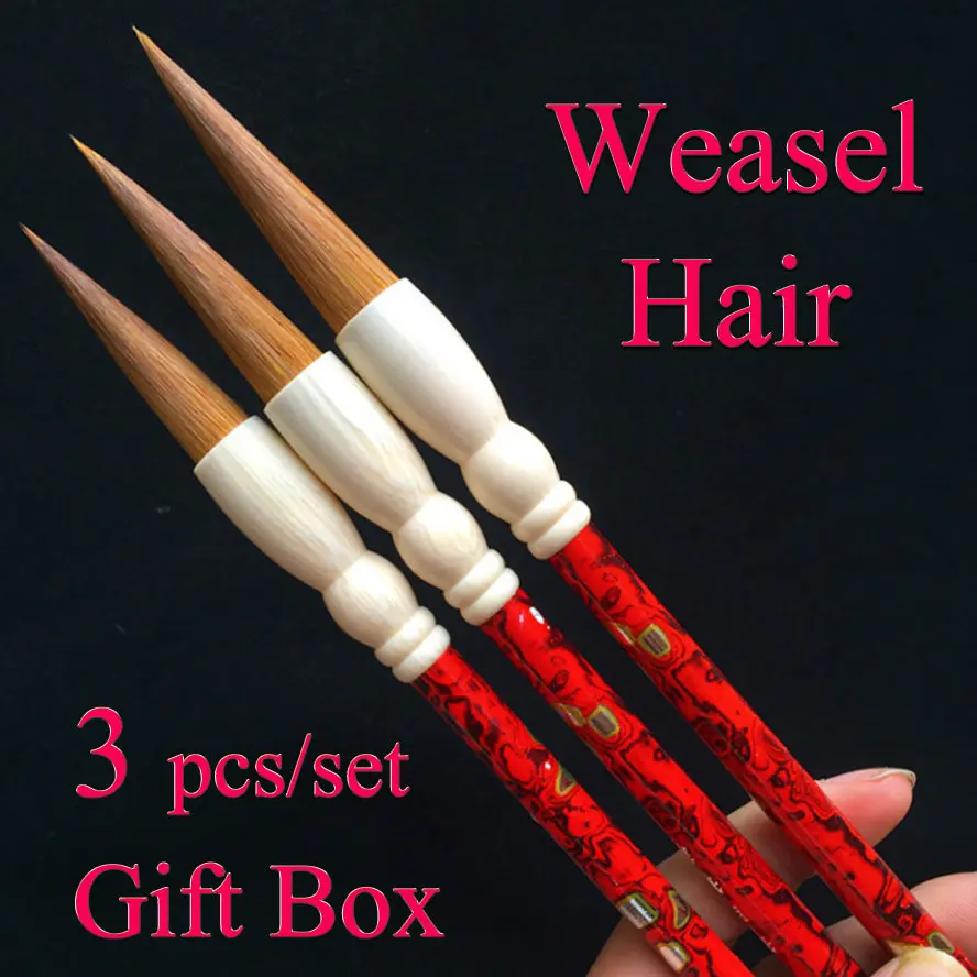 3 Pcs Chinese Calligraphy Brush for Painting Calligraphy Weasel Hair brush Pen Set Gift Box Art Supplies