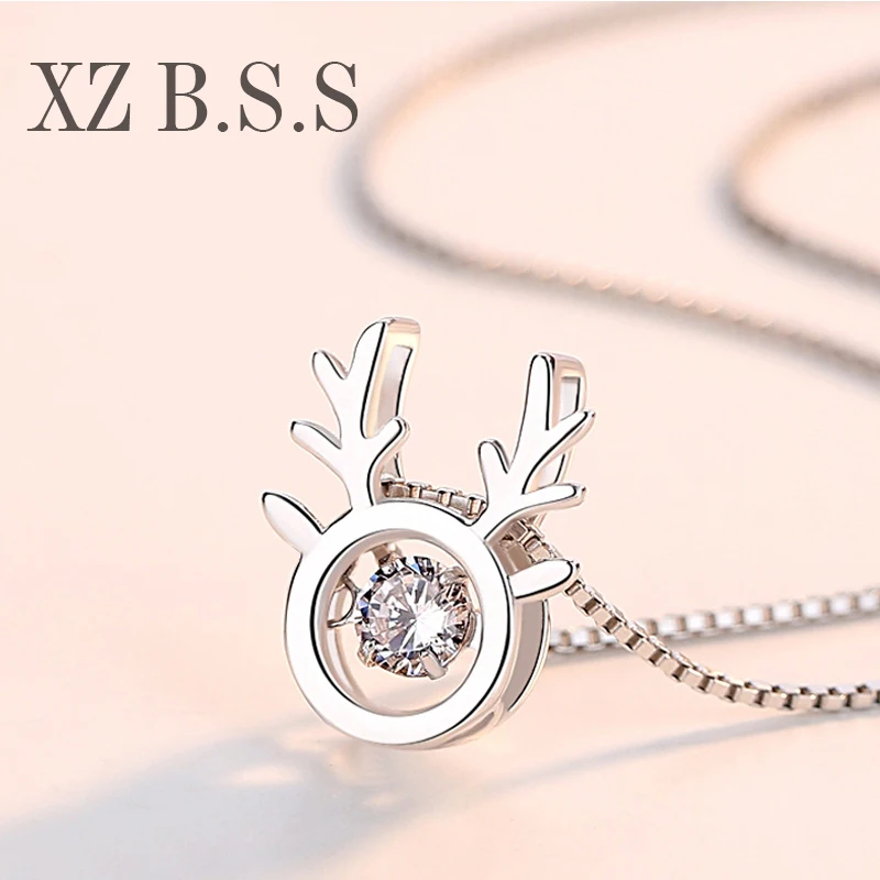 Antlers Pendant Necklace Movable Stone Chain 925 Sterling Silver Jewelry S925 dropshipping jewel DA949 | Украшения и аксессуары