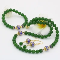factory outlet natural taiwan green stone jades chalcedony 8mm beads round earrings necklaces bracelet jewelry setb2684