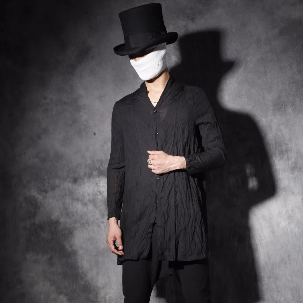 Новинка 2019 Мужская одежда рубашка с длинным рукавом и складками в китайском