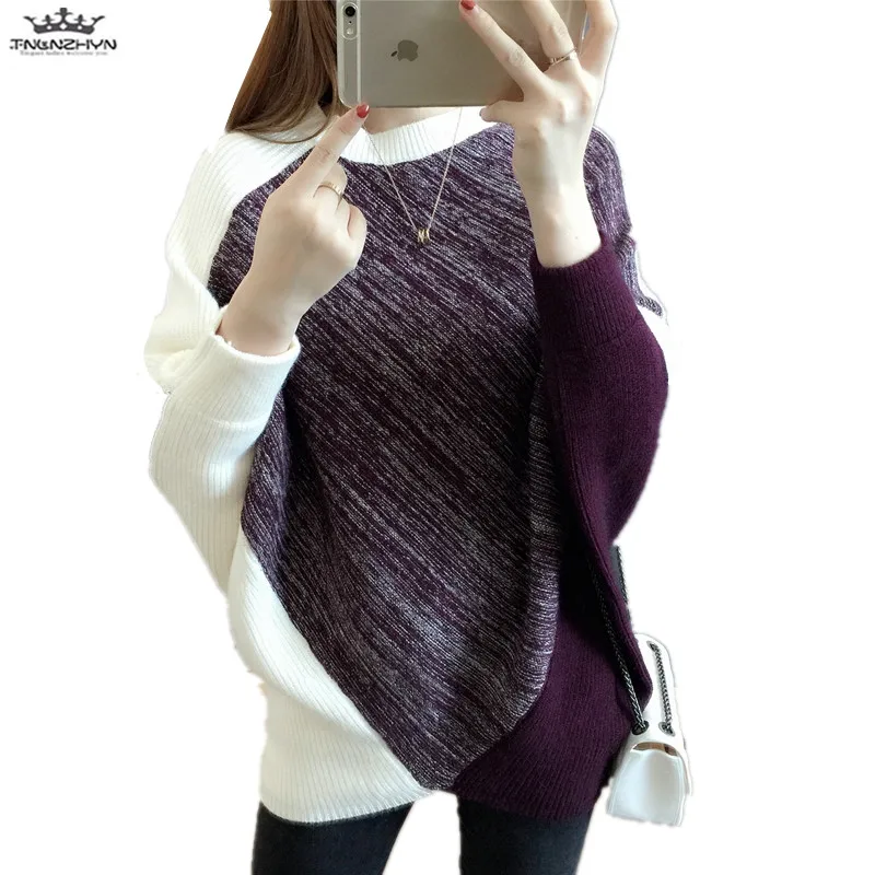 

tnlnzhyn 2019 New Autumn Winter Women Sweater O-neck Bat Sleeves Knitted Pullover Sweater Women Loose Casual Sweater Y860