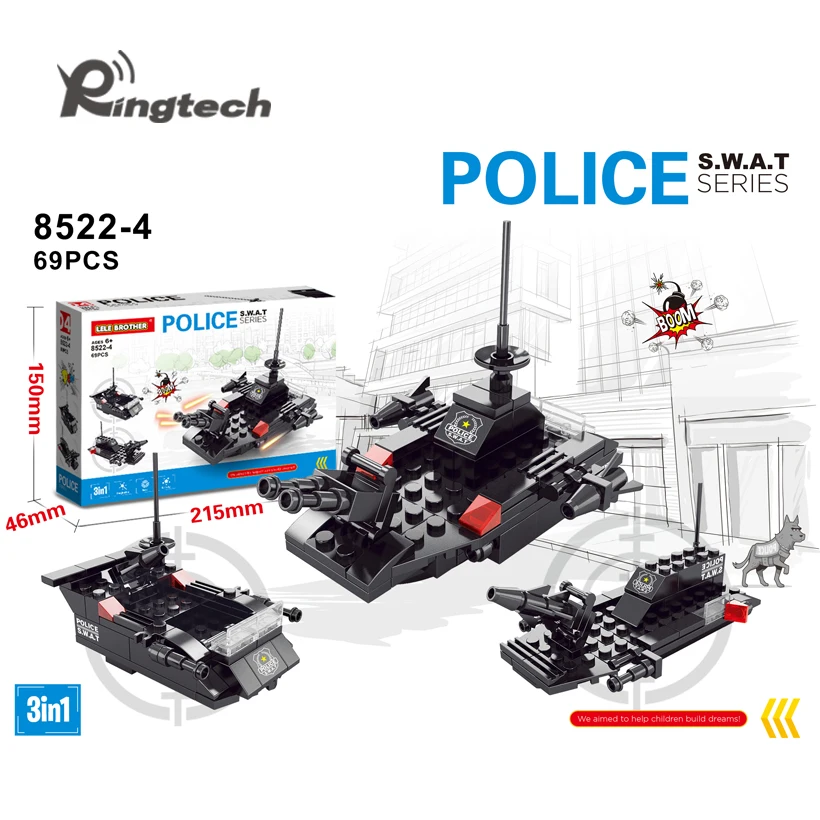 Ringtech-Леле брат строительные блоки 618 шт. City Полиция серии Сват 8 в 1 Город