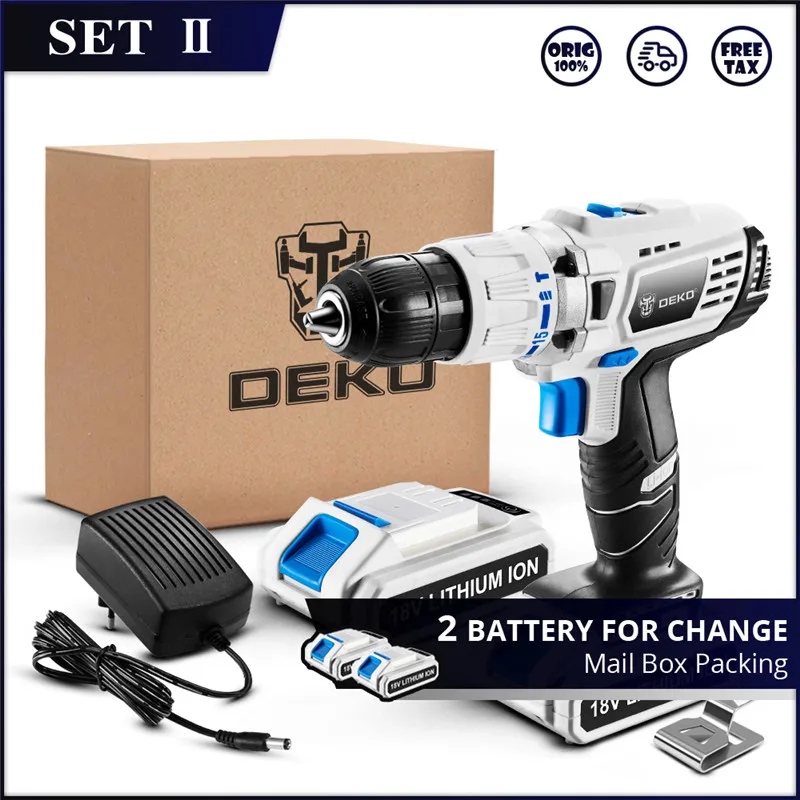 SET2 Заводской магазин DEKO GCD18DU3 18 в ударная Аккумуляторная дрель литиевая батарея 50Н. М электрическая отвертка DC Ручной Мини-драйвер питания - Цвет: SET2