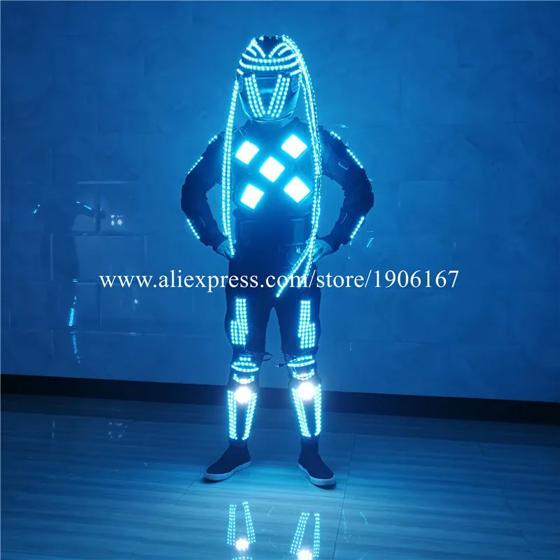 RGB светодиодный светящийся робот костюм шлем с LED подсветкой с подсветкой красочные растущий свет костюм вечерние Перфор одежда этап мигающий реквизит