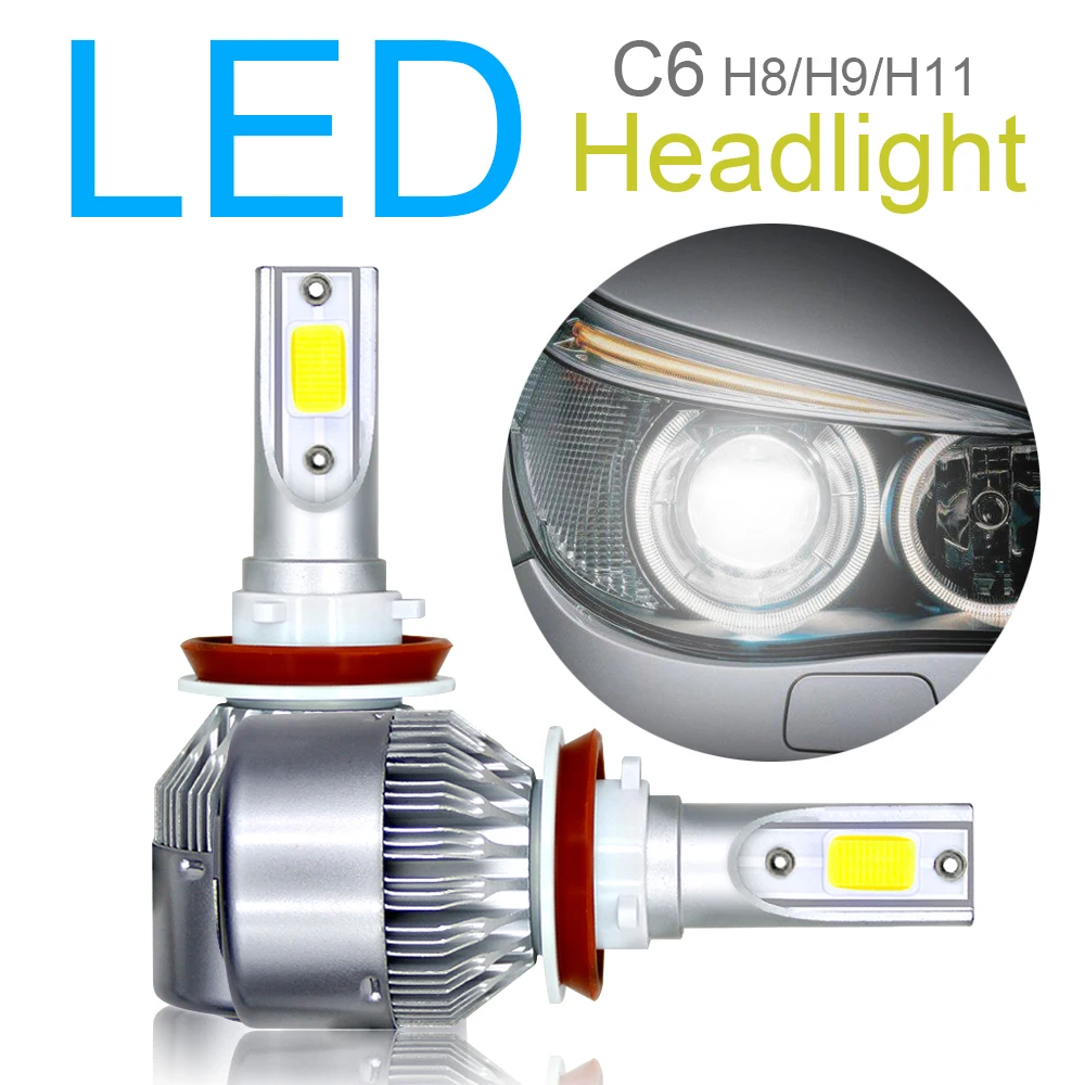 2 шт. H8/H9/H11 C6 Автомобильные фары комплект 10800LM 6000 K 120 W COB светодиодный Авто головной