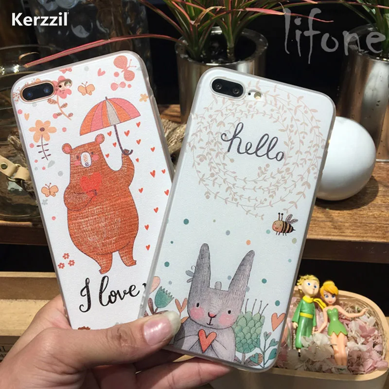 Kerzzil for iphone 6 7 6s Relief Funny Cute Cartoon Rabbit Bear Phone Case For iPhone 6S Plus Soft Silicone Cover Back Capa |