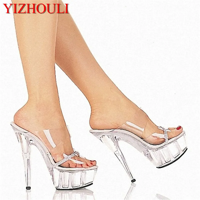 15 cm high heels night club dancing shoes transparent thick soled slippers for women banquet catwalk pole | Спорт и развлечения