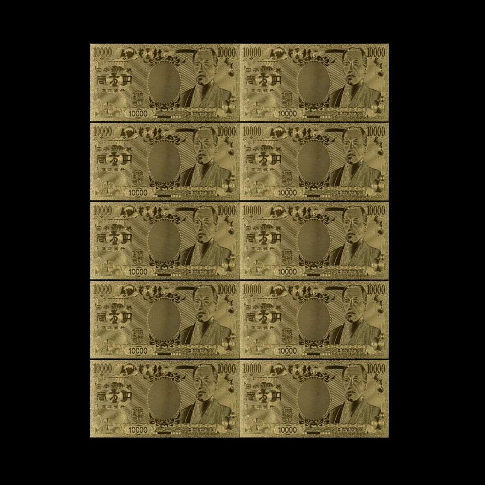 Золотая банкнота 10 шт./компл. 24k Япония 10000 иен Цветная Копия оригинальная