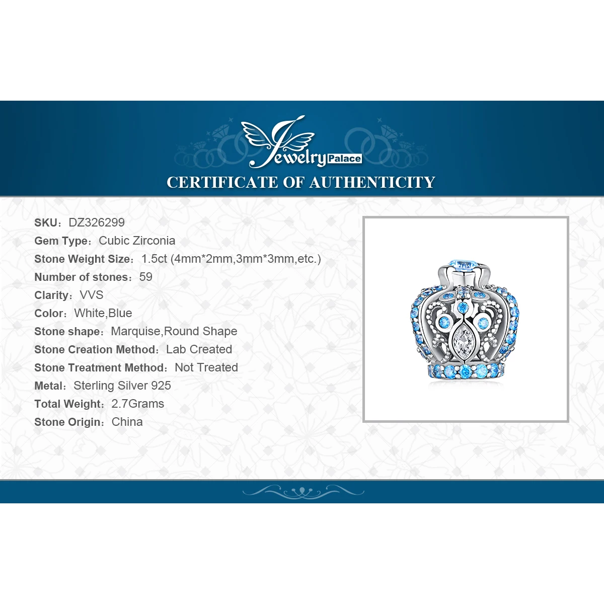 JewelryPalace Винтаж синий кубический Корона из циркония подвеска в форме шара