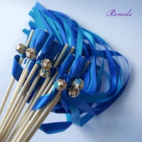 50pcslot royaldark blue wedding ribbon wands sparklers with colorful bell for wedding decoration