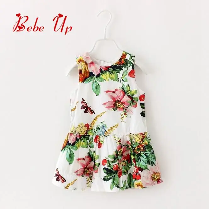 Toddler Girls Summer Dresses Floral Strawberry Print Children Clothing Sleeveless Beautiful kids Teenager dresses |