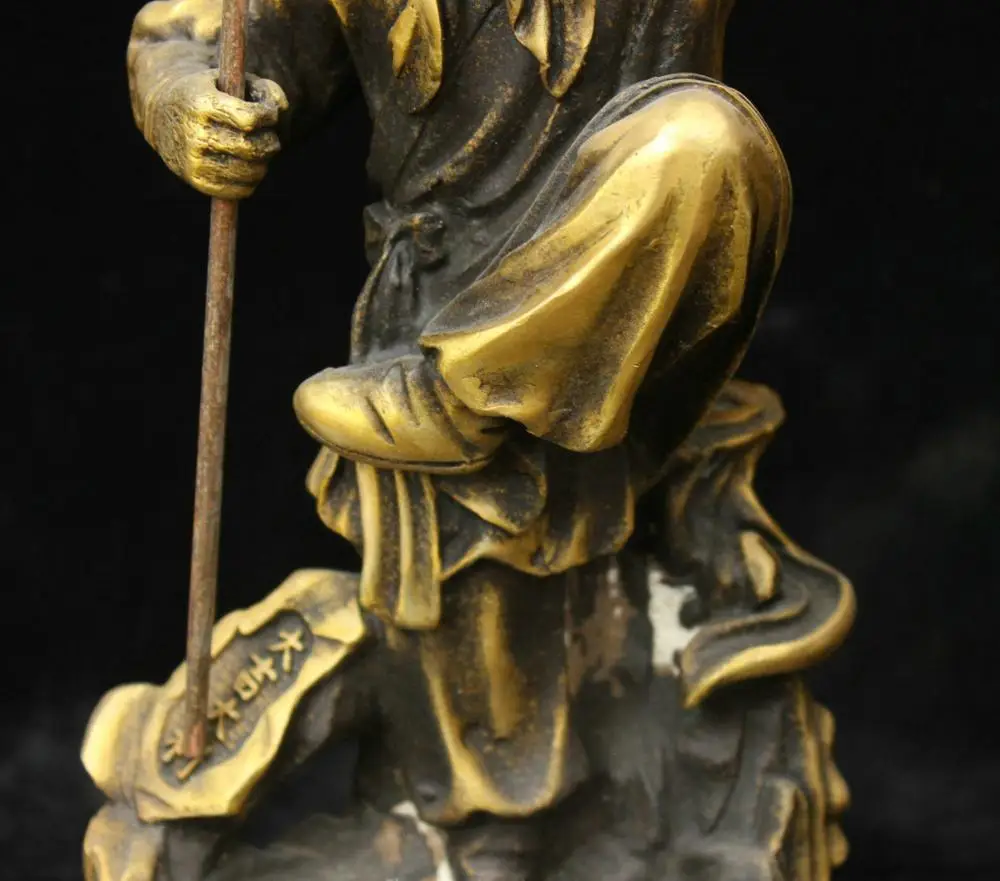 12 &quotКитайская старая желтая бронзовая ручная работа Sun Wukong Статуя обезьяны Будды
