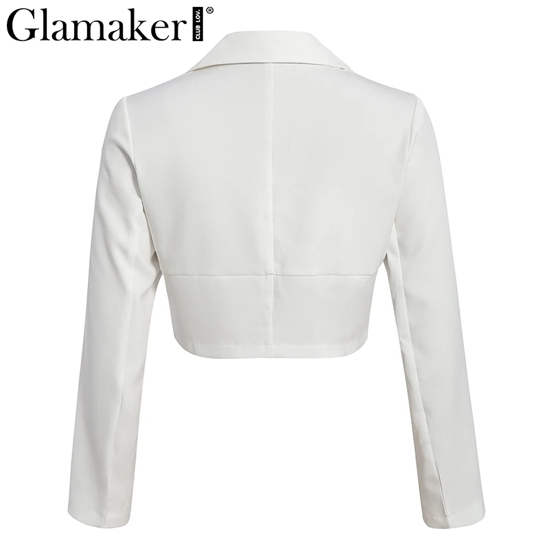 Glamaker, белые сексуальные короткие куртки с v-образным вырезом, женские летние элегантные куртки с длинным рукавом, блейзер, женские модные вечерние Клубные пиджаки и пальто