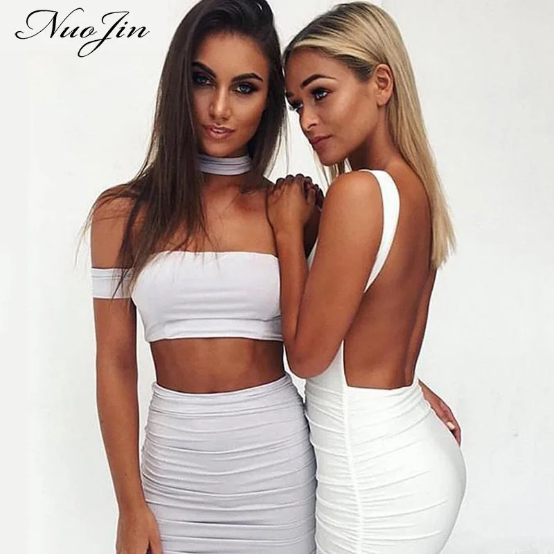 Nuojin сексуальная спинки summer dress 2017 В шеи бинты клуб бальные платья повседневная