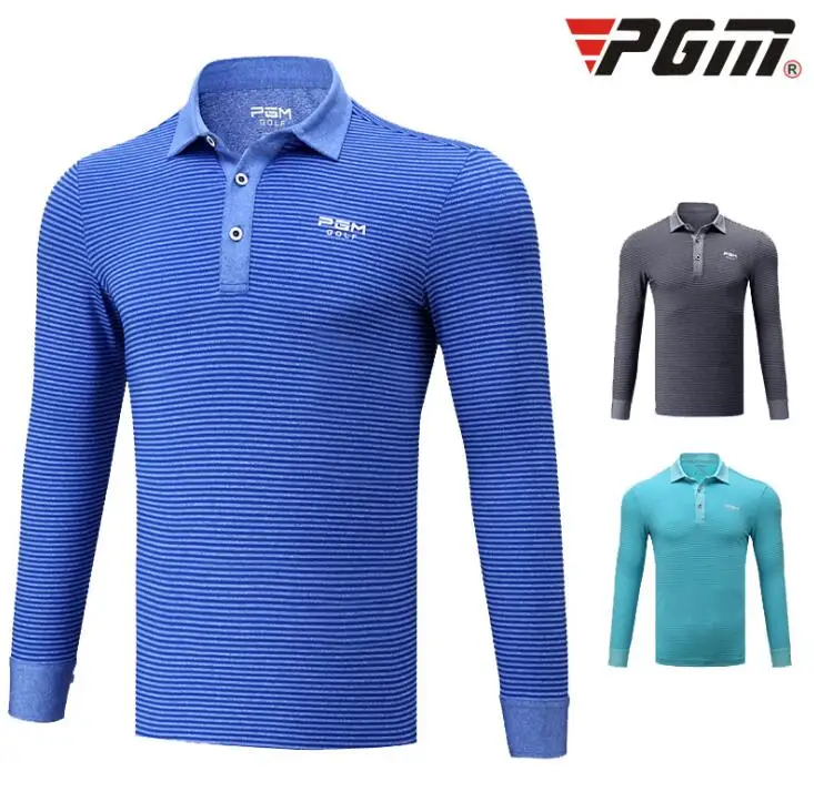 

PGM autumn winter Outdoors golf sportswear men's striped long-sleeved button collar T-shirt breathable Turn-down Collar golf PO