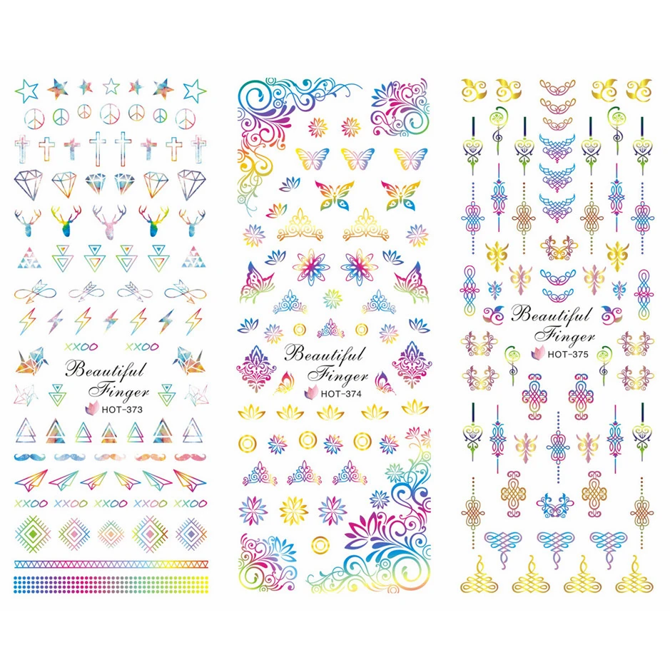 

3 PACKS / LOT NAIL TATTOOS STICKER WATER DECAL NAIL ART SLIDER DEER DIAMOND FLOWER BUTTERFLY LUCKY KNOT PATTERN HOT373-375