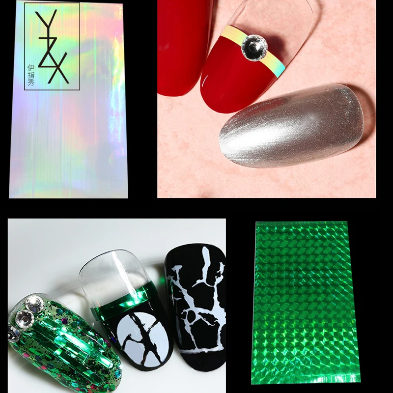 YiZhiXiu 1 Sheet Laser Gold Silver Sticker Tape Stripes Line Multi-size Adhesive Transfer Foils Nail Art Decals Nails DIY Design | Красота и