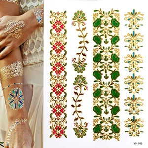 Горячая распродажа, водостойкая металлическая временная татуировка, золотая, серебряная татуировка, женская хна, бохо, цветочный дизайн, татуировка, наклейка