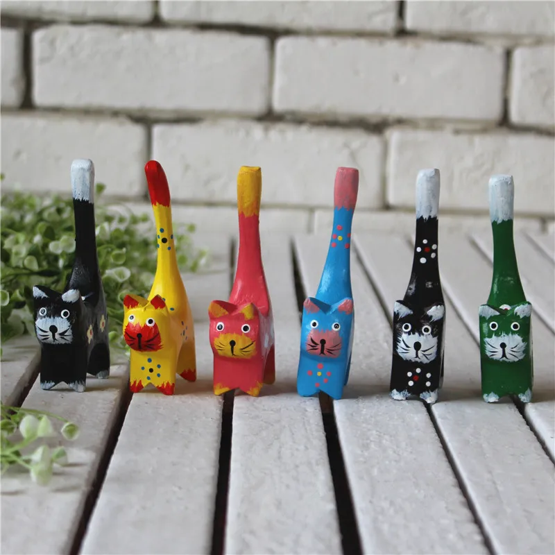 Европейские деревянные фигурки кошек с длинным хвостом миниатюрная ручная