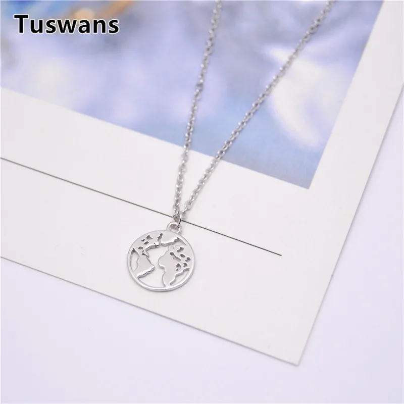 2018 New Fashion Personalized Globe World Map Necklace Earth Day Gift for Best Friends Wanderlust Pendants Real Silver Jewelry | Украшения