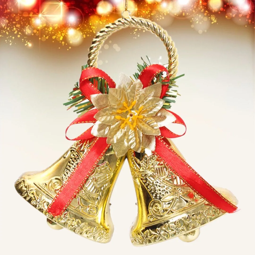 

15cm Christmas Bowknot Double Bell Ornament Xmas Tree Door Hanging Decoration Pendant