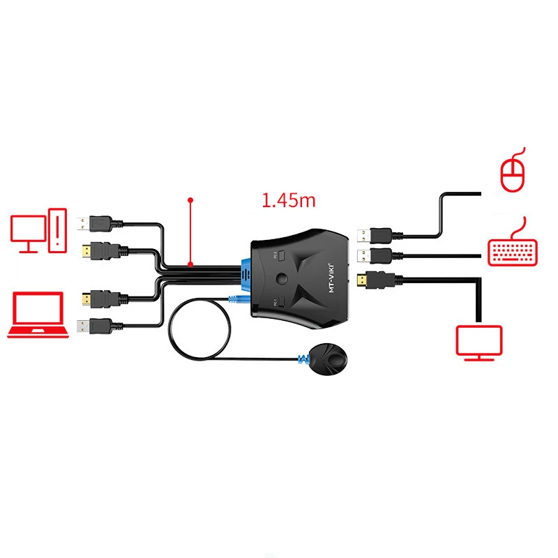MT-VIKI kvm 2 порта HDMI USB KVM переключатель с линейным пультом дистанционного управления