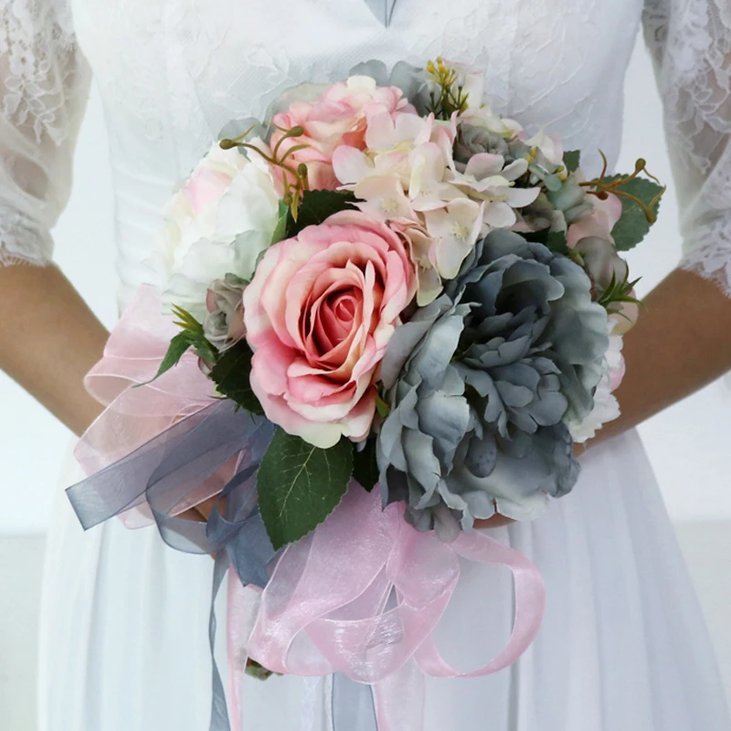 

European Country Style Handmade Silk Artificial Flowers Bridesmaid Bride Bouquet Wedding Floower Bouquet Bride Holding Flowers