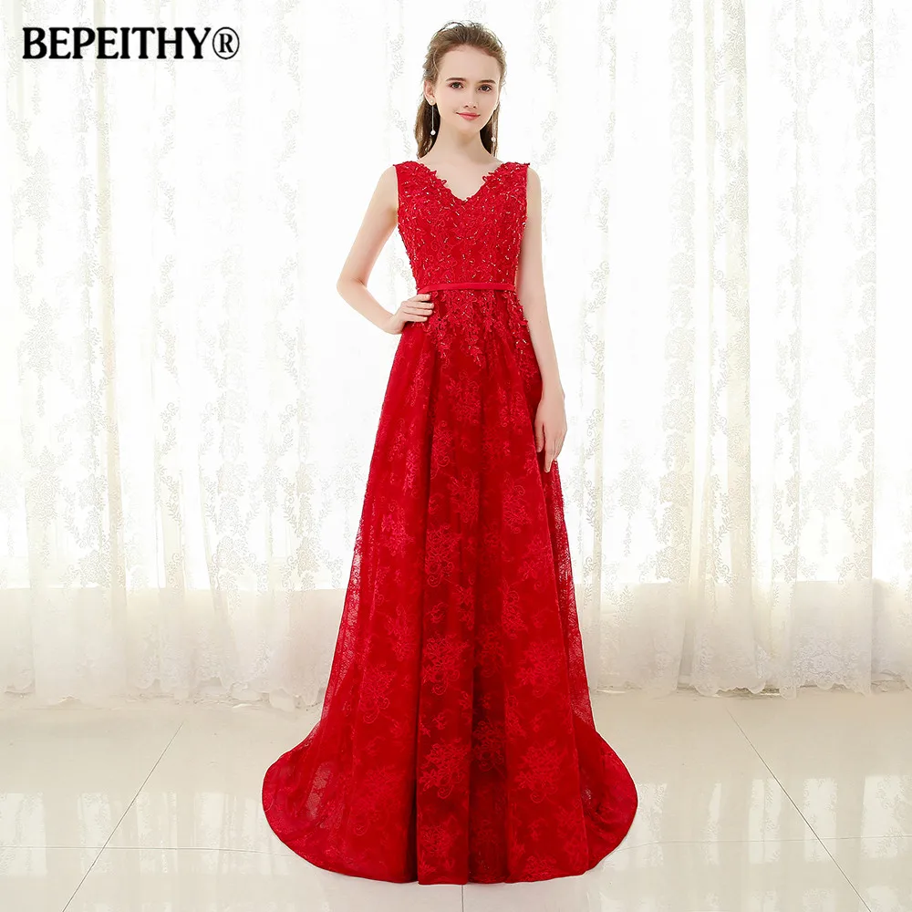 BEPEITHY Robe De Soiree кружевное длинное вечернее платье с поясом 2020 полная длина дешевые