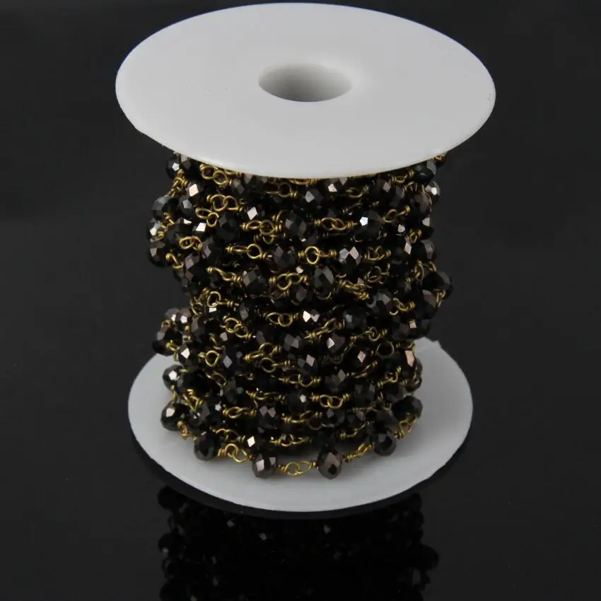 5 метров бусины-цепочки из черного стекла с гранеными стеклянными бусинами |