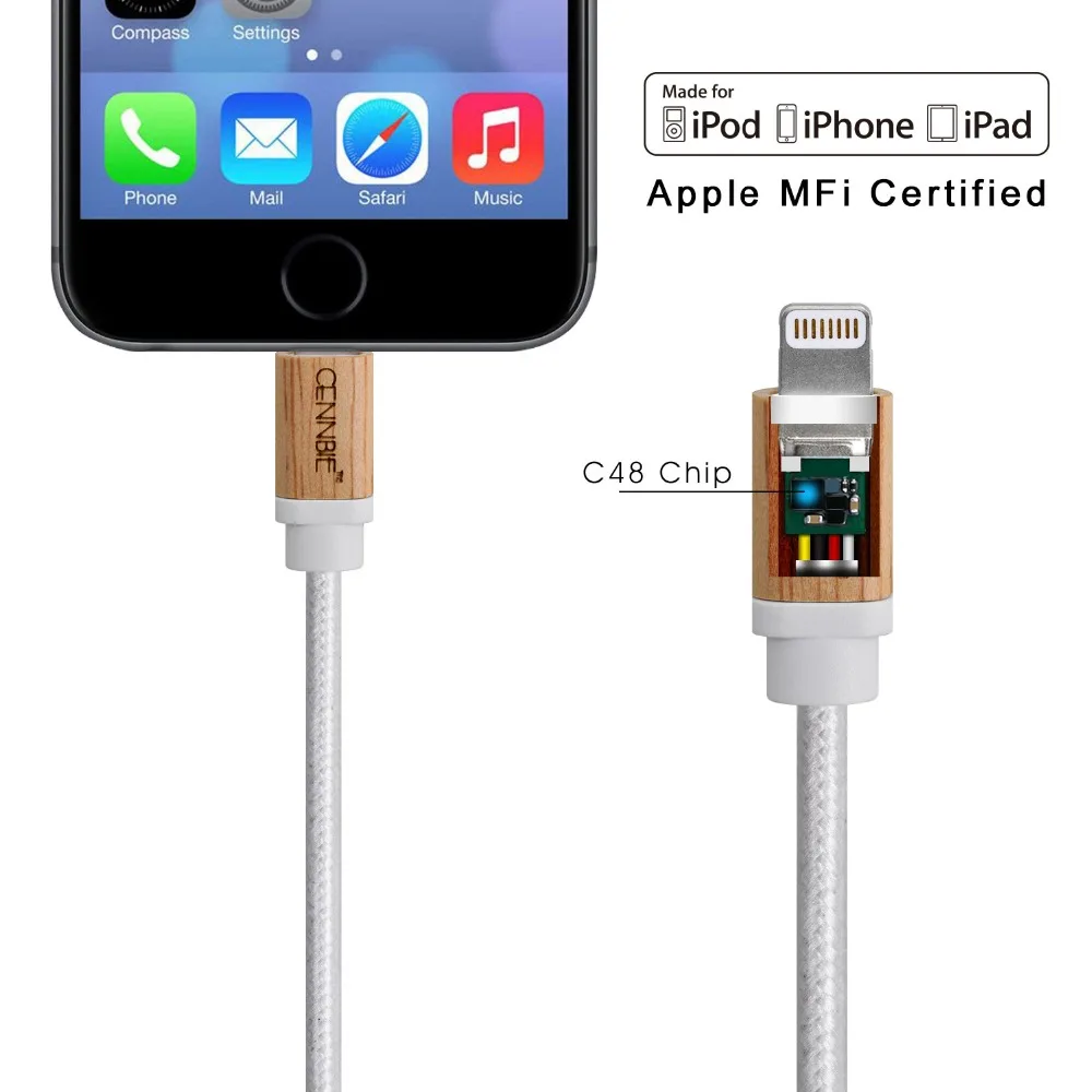 Зарядный кабель CENNBIE сертифицированный Apple MFi нейлоновый Плетеный зарядный шнур