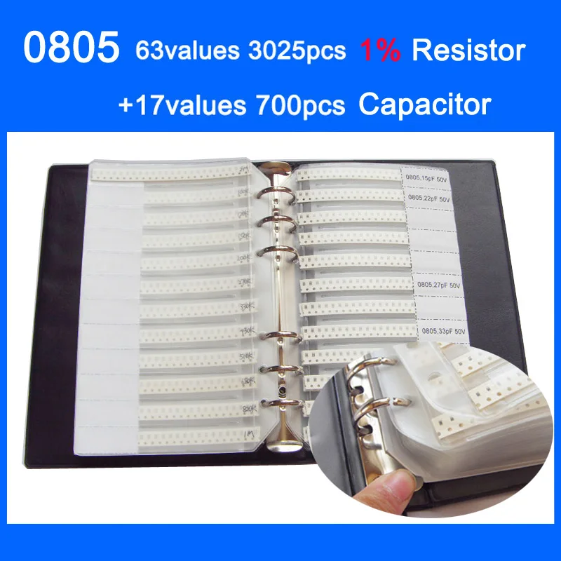 Новая книга для образцов 0805 SMD 63 значения 3025 шт. набор резисторов 1% и 17