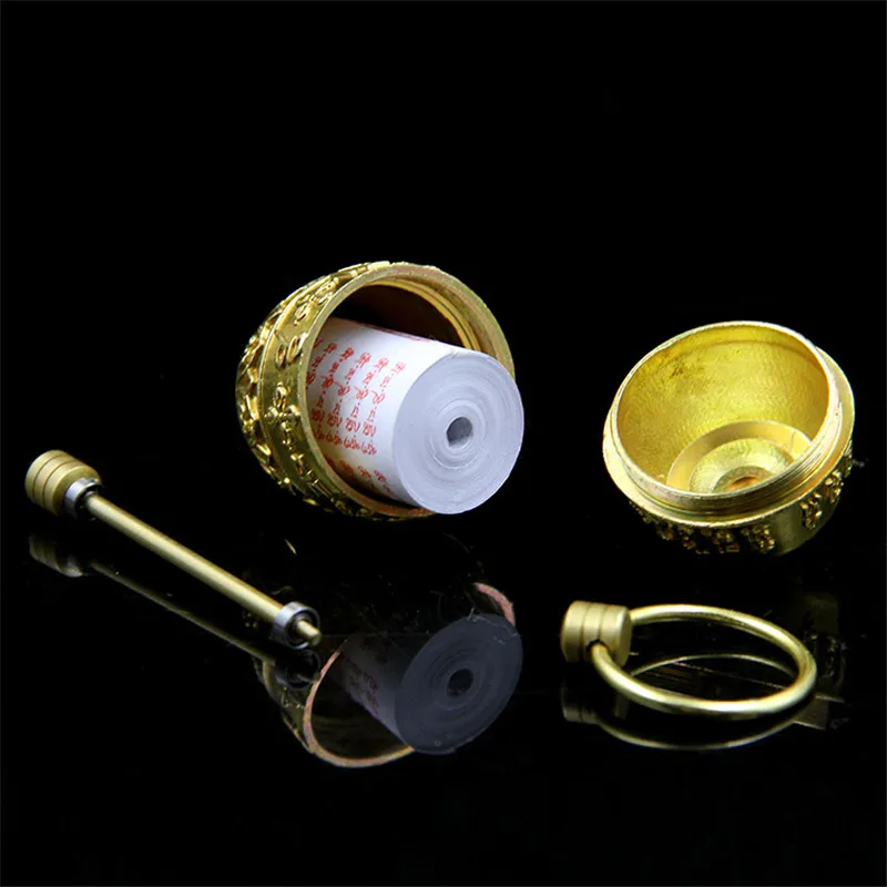 Buddhist Supplies Exquisite Carving Handmade Pure Copper Om Mani Padme Hum Finger Pinch Prayer Wheel Gold Gaudencio Box Pendant | Дом и сад
