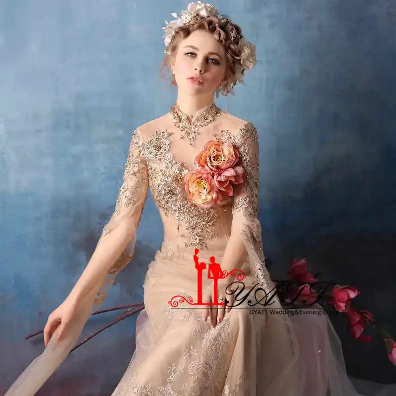 Robe De Mariage 2017 настоящая фотография новинка vestido de noiva золотые кружевные аппликации