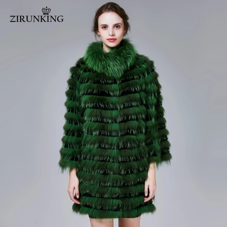 ZIRUNKING Модная тонкая шуба из натурального Лисьего меха, Женское пальто из Меха чернобурки с кроличьим мехом, женская верхняя одежда из натурального меха ZC1708