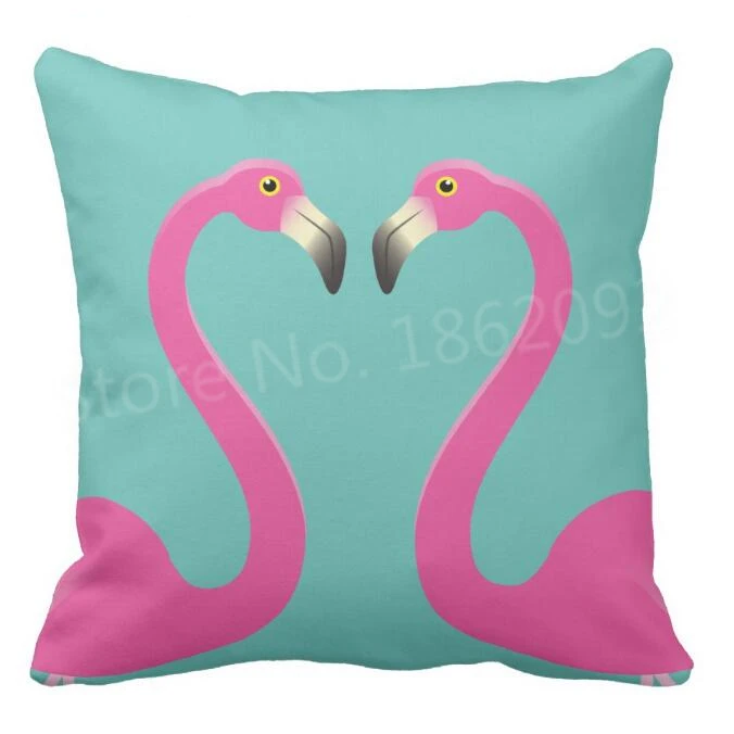 Бирюзовый чехол для подушки с изображением целующегося фламинго розовый любовь