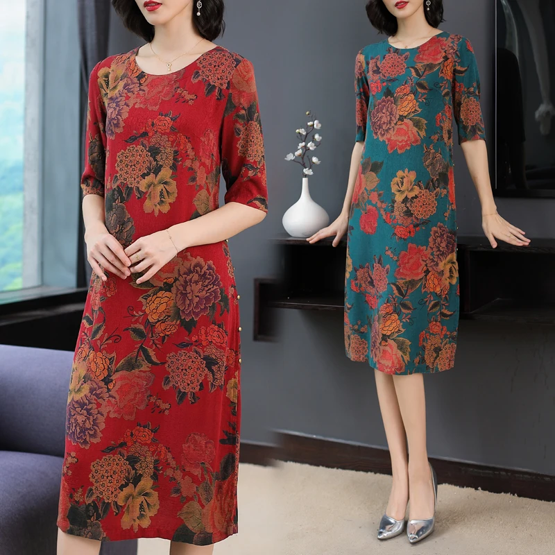 2019 летнее китайское Стиль шелковое платье Плюс Размеры большой Для женщин