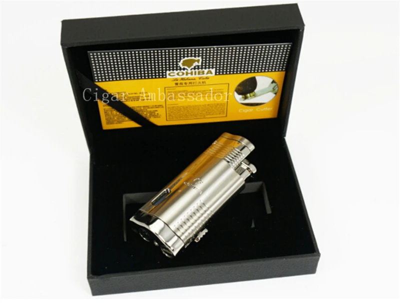Cohiba 3 Jet факел пламени роскошные серебро табак зажигалки для лучшие подарки