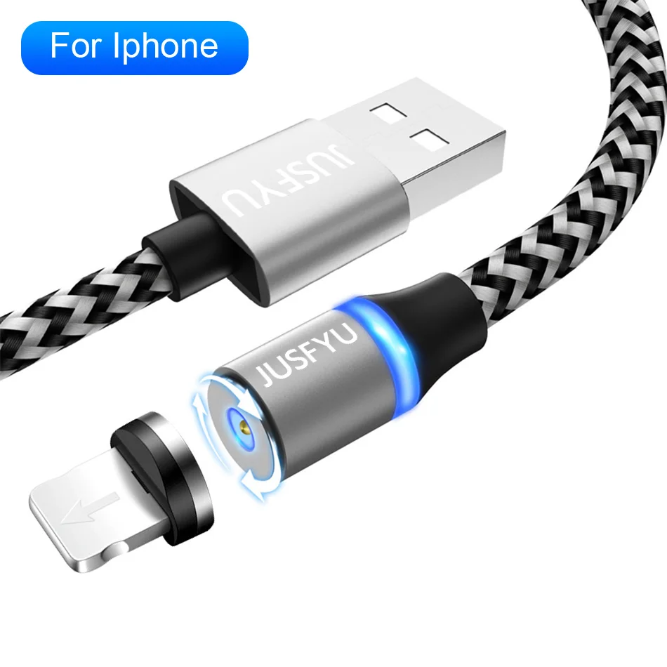 Магнитный кабель 1 м светодиодный Тип C Магнит Micro USB кабель зарядного устройства для samsung S10 iPhone X XS Max XR 7 8 6 6s Plus Мобильный USB C кабель - Цвет: Silver for iPhone