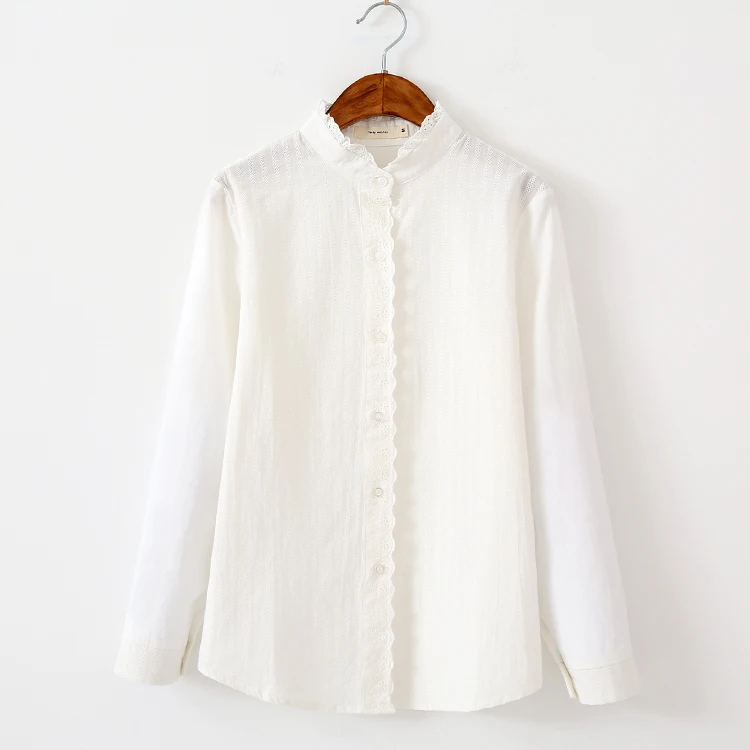 Женские хлопковые кружевные блузки 2018 весенние модные белые тонкие рубашки с