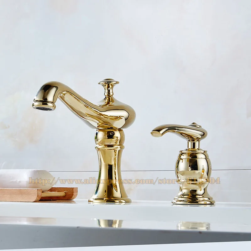 

New 2 PCS Brass Bathroom Faucet Two Hole Basin Sink faucet Mixer Taps Cold Hot Water tap With Drain Soap Dispenser Chrome Gold