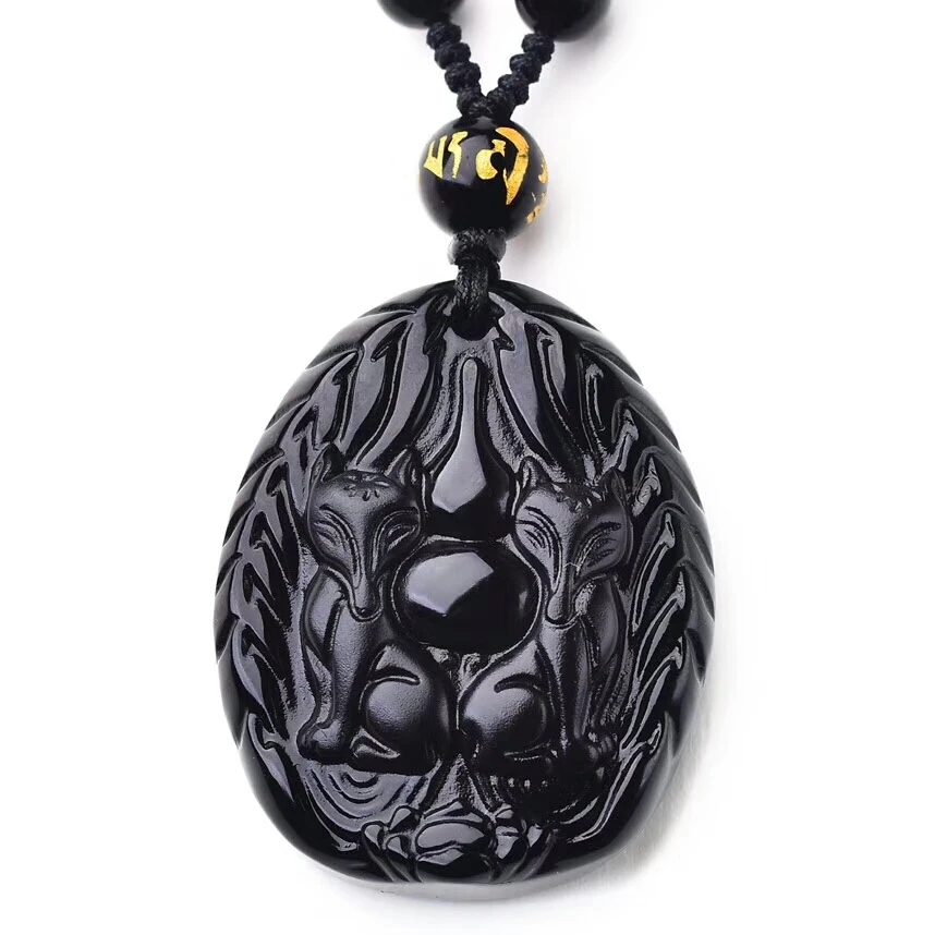 

Obsidian Fox Necklace Pendant Nine-tailed Fox Jade Pendant Lucky Amulet Jewelry Women's Jade Jewelry